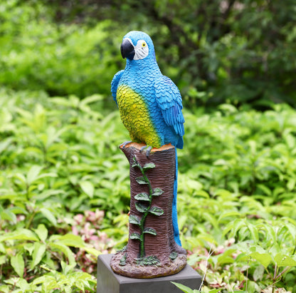 Blue Parrot Statue with High-Power Solar Spotlight