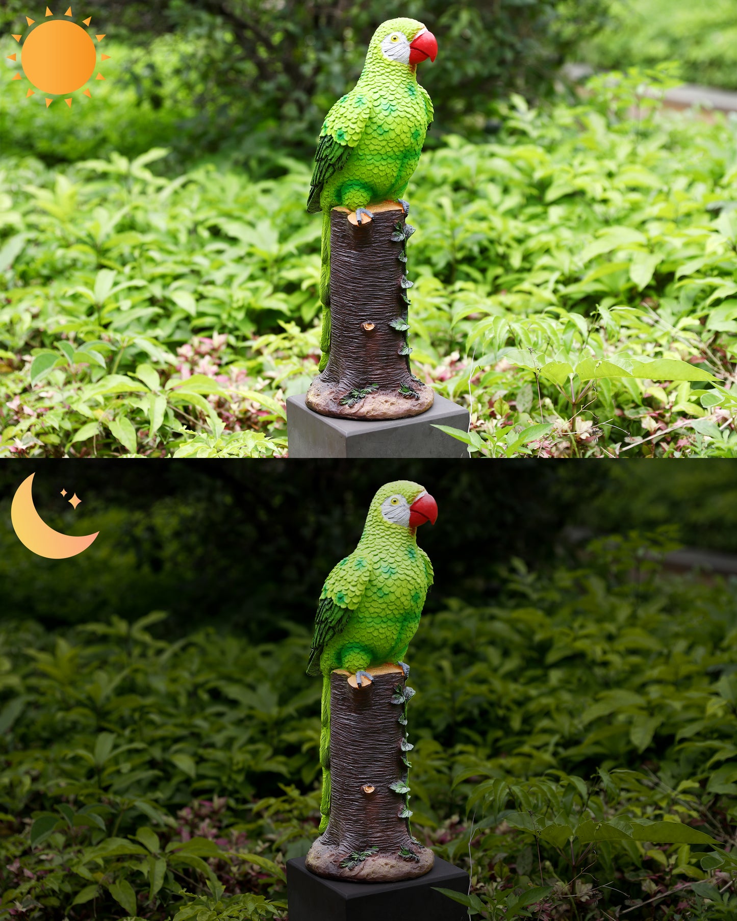 Green Parrot Statue with High-Power Solar Spotlight