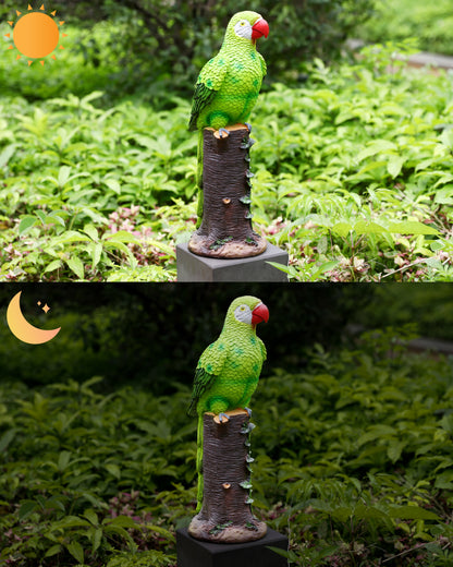 Green Parrot Statue with High-Power Solar Spotlight