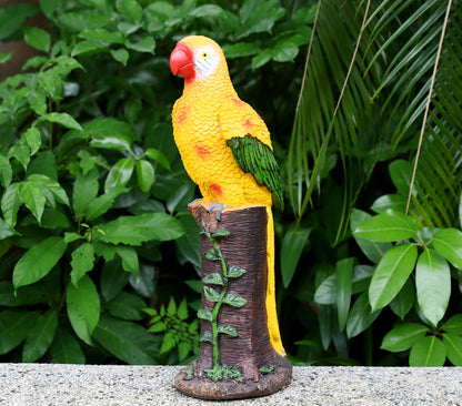 Yellow Parrot Statue with High-Power Solar Spotlight